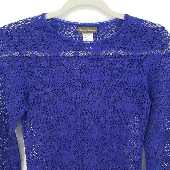 Tommy Bahama Crochet Rashguard S Medallion Swim Top Cover Up Blue Rash Guard - Picture 6 of 10